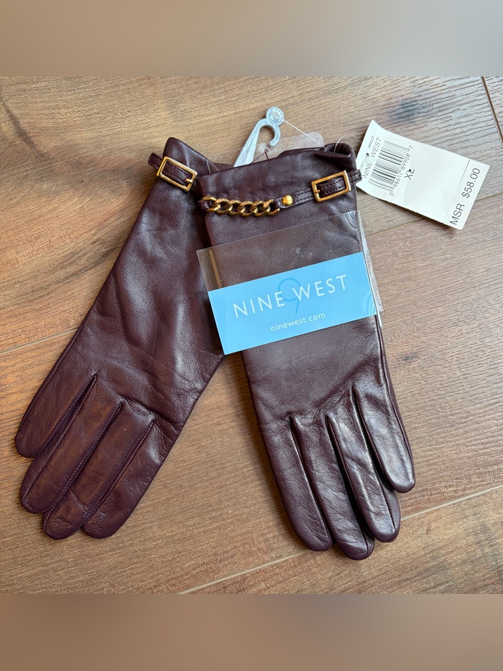 Vintage Y2K quiet luxury Nine West red cordovan leather gloves NWT
